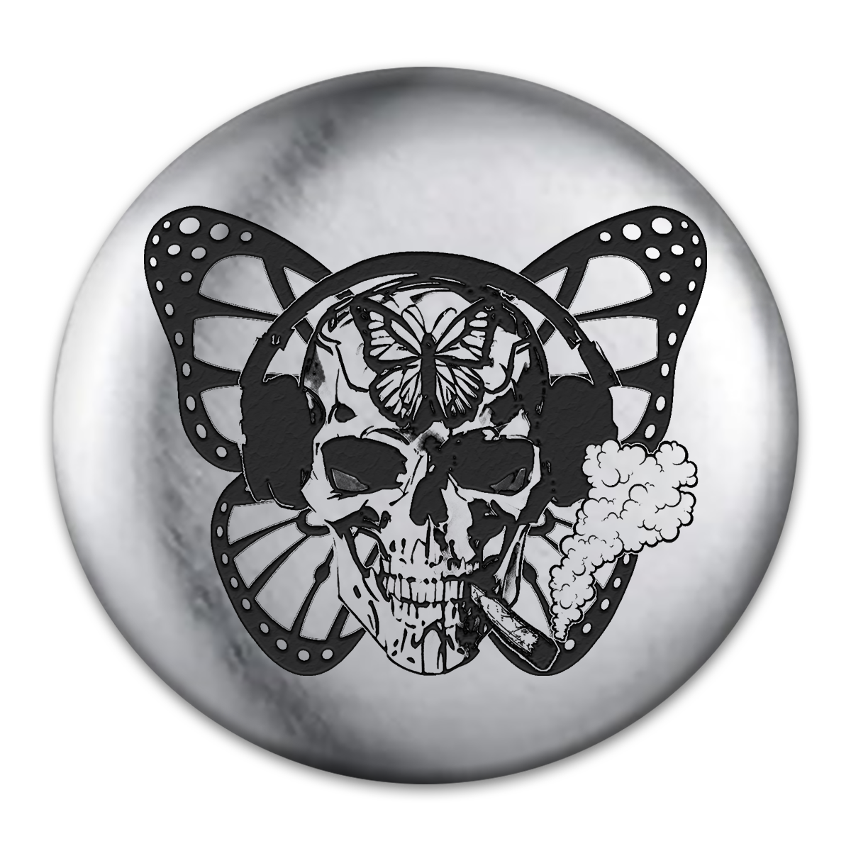 Smokin' Skull Tat Engraved Button