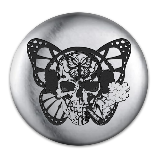 Smokin' Skull Tat Engraved Button